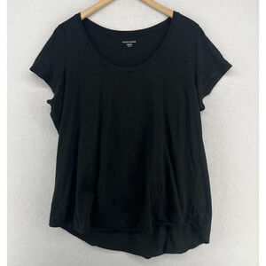 EILEEN FISHER Top XL Slub Organic Cotton Jersey Scoop Neck Short Sleeve Black